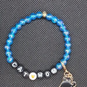 🐱 Blue CAT MOM Bracelet | Handmade Cat Mom Bracelet | Cat Lover Gift- Medium