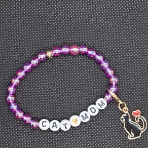 🐱 Purple CAT MOM Bracelet | Handmade Cat Mom Bracelet | Cat Lover Gift- Medium