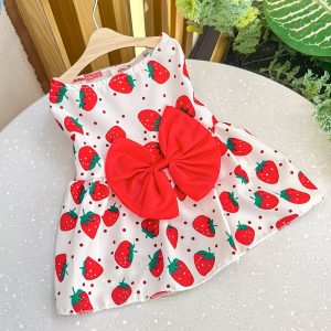 Strawberry Bow Dog Dress – Size X-Large