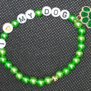 💚 I LOVE MY DOG Bracelet – Green Paw Charm - Size Medium