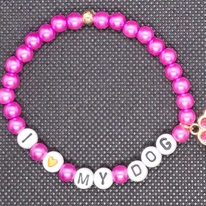 🩷 I LOVE MY DOG Bracelet - Pink Paw Charm - Size Medium