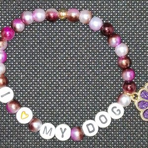 💜 I LOVE MY DOG Bracelet - Purple Paw Charm - Size Medium