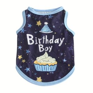Birthday Boy Dog Shirt – Blue Party Tank with Cupcake (Large)