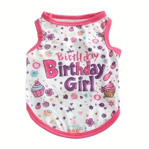 Birthday Girl Dog Shirt – Pink Party Tank with Cupcakes (Large)