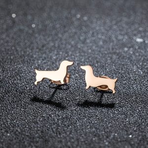 Dachshund Stud Earrings – Rose Gold Tone
