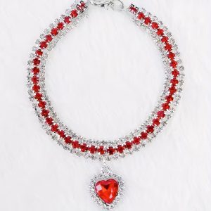 Red Heart Crystal Pet Collar Necklace | Sparkling Dog & Cat Jewelry | Adjustable Rhinestone Pet Accessory