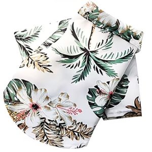 Hawaiian Style Dog Shirt – White Palm Print Snap Front (Medium)